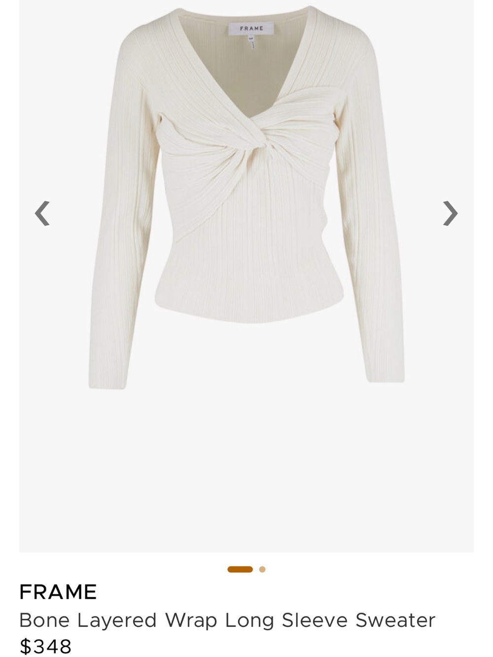 Frame Denim Ivory Twist-Front Ribbed Long Sleeve Top